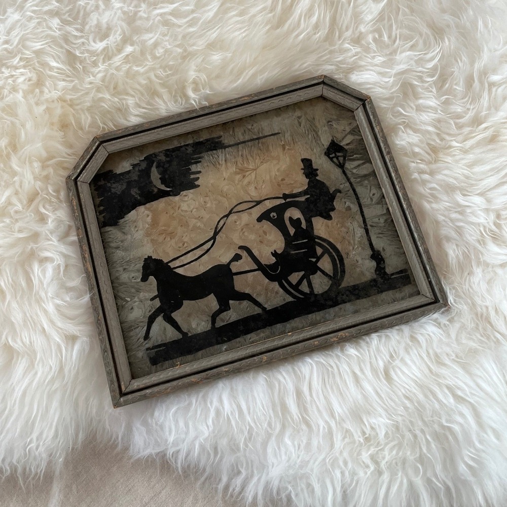 Vintage Art Deco Horse & Carriage‎ Wood Framed Painting